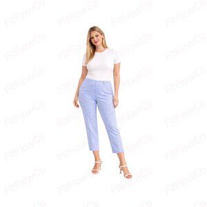 Zac & Rachel Blue Gingham Crop Pants Size 12 Stretch Pull-On Office Summer Capri